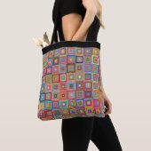 Retro abstracte gekleurde vierkanten tote bag (Dichtbij)
