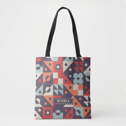 Retro Abstracte Geometrische Patroon Gepersonalise Tote Bag (Voorkant)