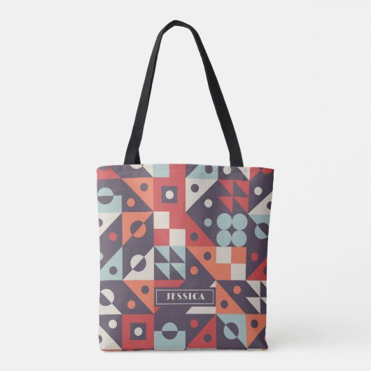 Retro Abstracte Geometrische Patroon Gepersonalise Tote Bag (Achterkant)