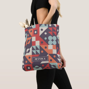 Retro Abstracte Geometrische Patroon Gepersonalise Tote Bag
