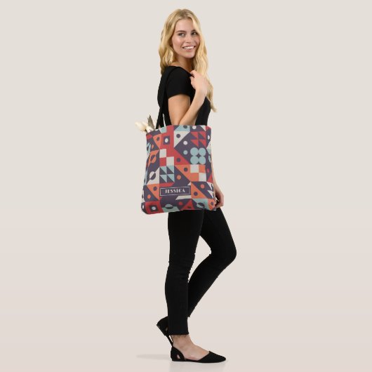 Retro Abstracte Geometrische Patroon Gepersonalise Tote Bag (Op model)