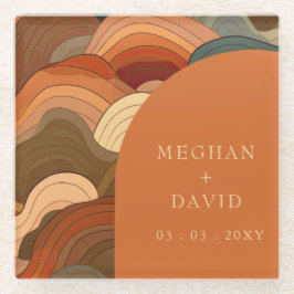 Retro Abstracte golfboog aardachtig terracotta Sin Glazen Onderzetter