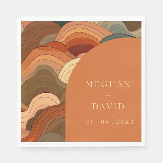 Retro Abstracte golfboog aardachtig terracotta Sin Servet (Voorkant)