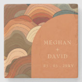 Retro Abstracte golfboog aardachtig terracotta Sin Stenen Onderzetter (Voorkant)