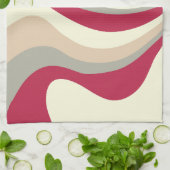 Retro Abstracte golven, magenta, roze, grijs, crèm Theedoek (Gevouwen)
