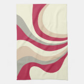 Retro Abstracte golven, magenta, roze, grijs, crèm Theedoek (Verticaal)