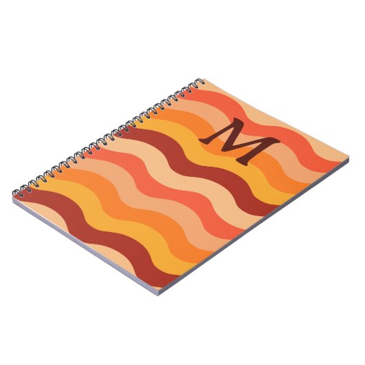 Retro abstracte golven oranje en geel Monogrammen Notitieboek (Linkerzijde)