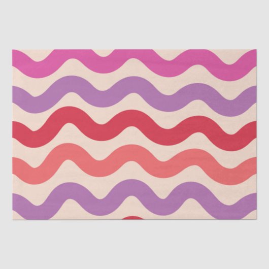 Retro Abstracte Golven Roze Paars Rood Patroon Tissuepapier (Voorkant)