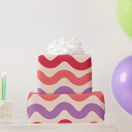 Retro Abstracte Golven Roze Paarse Rode Patroon Cadeaupapier (Feestgeschenken)