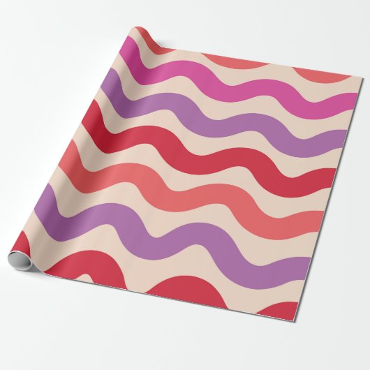 Retro Abstracte Golven Roze Paarse Rode Patroon Cadeaupapier (Uitgerold)