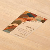 Retro Abstracte golven Terracotta Oranje bruiloft Acryl Uitnodigingen (Laagn)