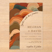 Retro Abstracte golven Terracotta Oranje bruiloft Acryl Uitnodigingen (Voorkant)