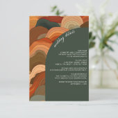 Retro Abstracte Golven Terracotta Oranje Bruiloft Informatiekaartje (Staand voorkant)