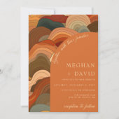 Retro Abstracte golven Terracotta Oranje bruiloft Kaart (Voorkant)