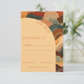 Retro Abstracte golven Terracotta Oranje bruiloft RSVP Kaartje (Staand voorkant)