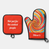 Retro Abstracte kleurrijke golvende vortex Ovenwant & Pannenlap Set (Voorkant)