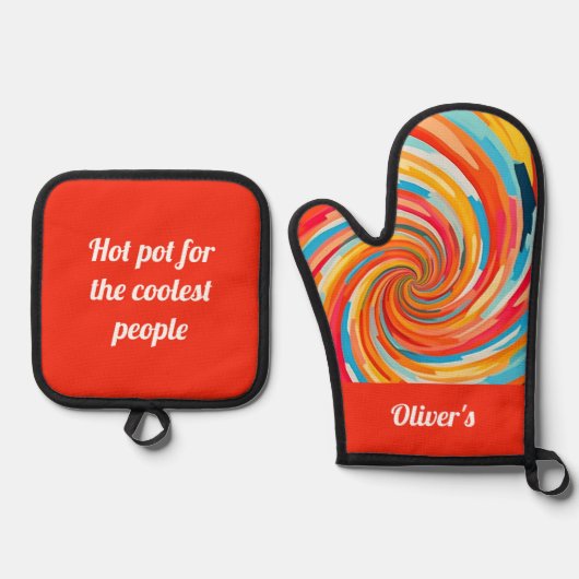 Retro Abstracte kleurrijke golvende vortex Ovenwant & Pannenlap Set (Voorkant)