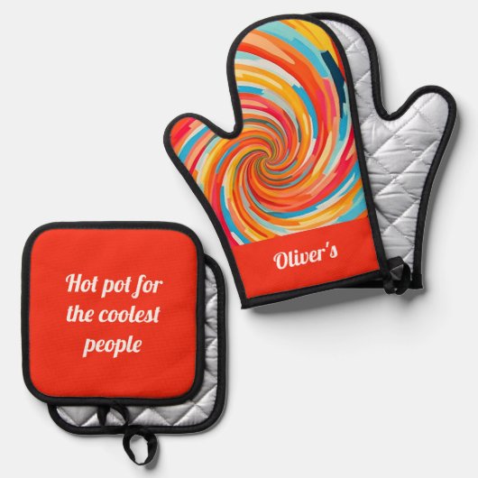Retro Abstracte kleurrijke golvende vortex Ovenwant & Pannenlap Set (Voorkant / Achterkant)