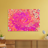 Retro Abstracte koraal en Paarse marmer Swirl Canvas Afdruk (Insitu (Woonkamer))