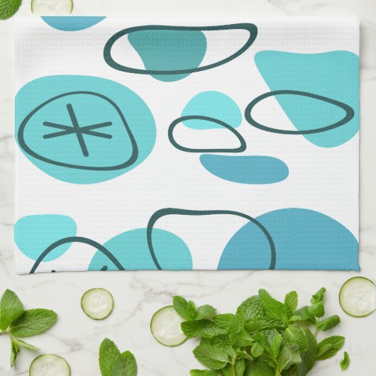 Retro Abstracte kunst Rocks Turquoise Theedoek (Gevouwen)