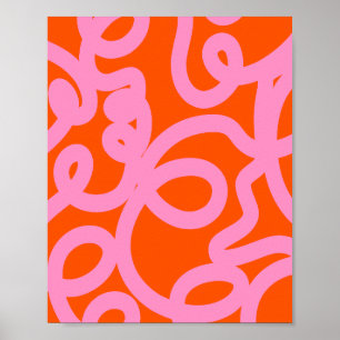 Retro Abstracte lijnen Sinaasappel en roze Poster