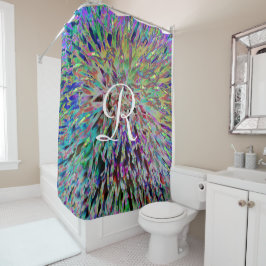 Retro Abstracte macro-Floral met wit monogram Douchegordijn