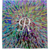 Retro Abstracte macro-Floral met wit monogram Douchegordijn (Voorkant)