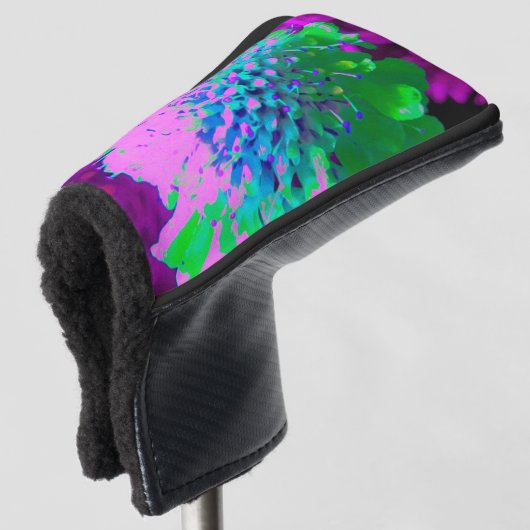 Retro Abstracte Magenta en Lime Green Flower Golfheadcover (3/4 voorkant)
