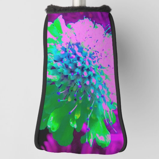Retro Abstracte Magenta en Lime Green Flower Golfheadcover (Draai 90)