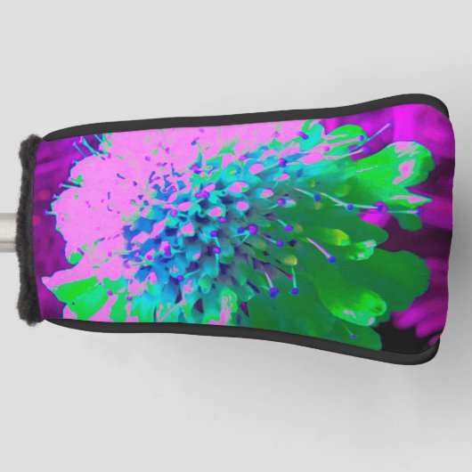 Retro Abstracte Magenta en Lime Green Flower Golfheadcover (Voorkant)