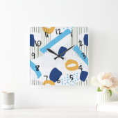 Retro Abstracte marineblauw Geel Elegant Moderne K Vierkante Klok (Huis)