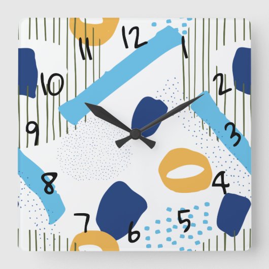 Retro Abstracte marineblauw Geel Elegant Moderne K Vierkante Klok (Voorkant)