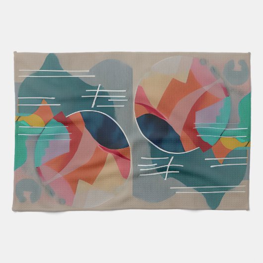 Retro abstracte minimalistische kunst theedoek (Horizontaal)