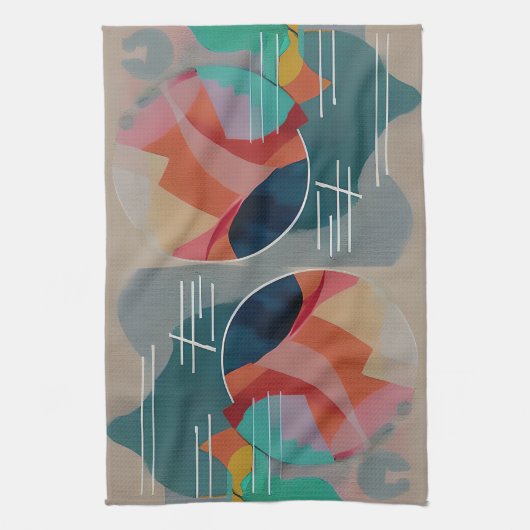 Retro abstracte minimalistische kunst theedoek (Verticaal)