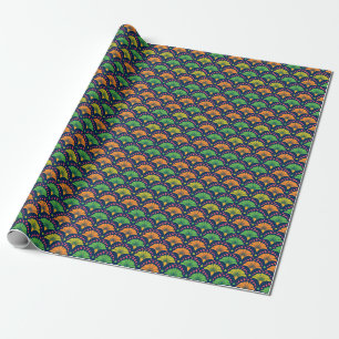Retro Abstracte Neon Dot en Fan Herhalingspatroon Cadeaupapier