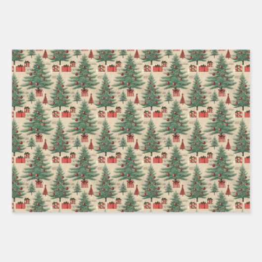 Retro  Abstracte nostalgische winterkerst Inpakpapier Vel (Voorkant 3)