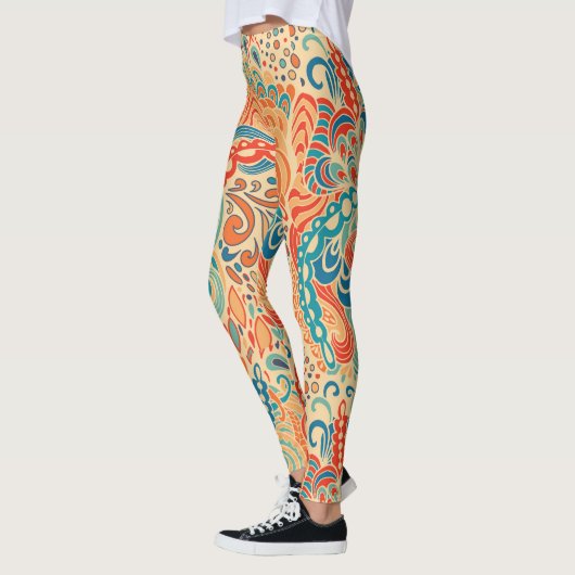 Retro Abstracte oceaangolven in warm en koel Leggings (Links)