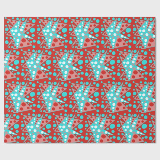 Retro abstracte ontwerpen in rood, wit & turquoise cadeaupapier (Vlak)