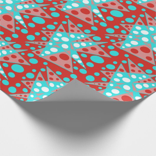 Retro abstracte ontwerpen in rood, wit & turquoise cadeaupapier (Hoek)