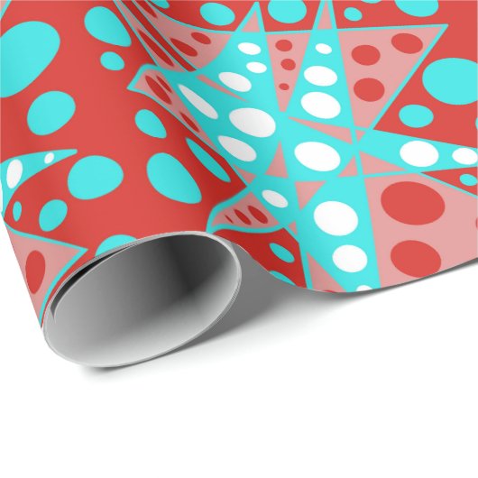 Retro abstracte ontwerpen in rood, wit & turquoise cadeaupapier (Rol Hoek)