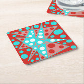 Retro abstracte ontwerpen in rood, wit & turquoise kartonnen onderzetters (Schuin)