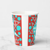 Retro abstracte ontwerpen in rood, wit & turquoise papieren bekers (Links)