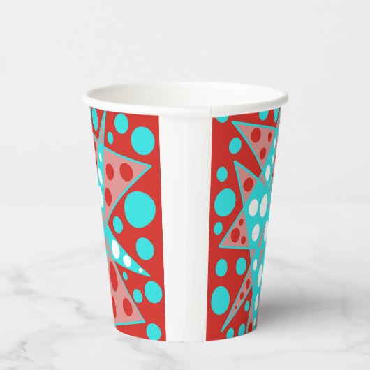 Retro abstracte ontwerpen in rood, wit & turquoise papieren bekers (Rechts)