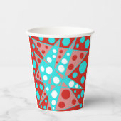 Retro abstracte ontwerpen in rood, wit & turquoise papieren bekers (Voorkant)