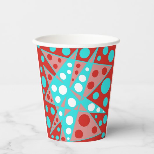 Retro abstracte ontwerpen in rood, wit & turquoise papieren bekers (Voorkant)
