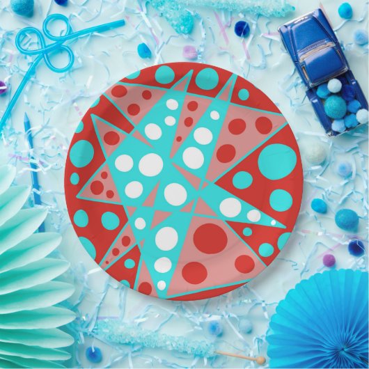 Retro abstracte ontwerpen in rood, wit & turquoise papieren bordje (Feest)