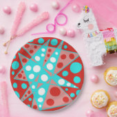 Retro abstracte ontwerpen in rood, wit & turquoise papieren bordje (Feest)