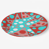Retro abstracte ontwerpen in rood, wit & turquoise papieren bordje (Gekanteld)