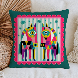 Retro Abstracte Paarden met Boosaardige Ogen Maxim Kussen