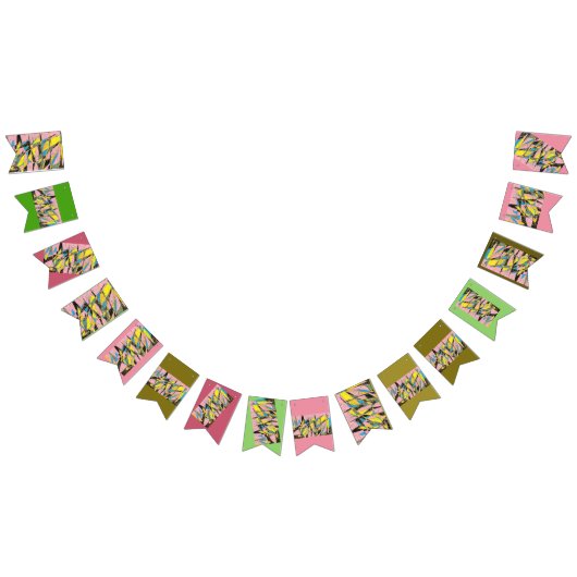 Retro abstracte partijbanner met roze en groene vlaggetjes (Alle)